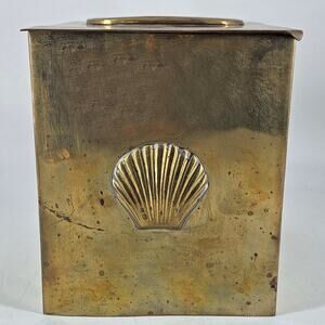 Vintage solid brass clam shell seashell decorated facial tissue box